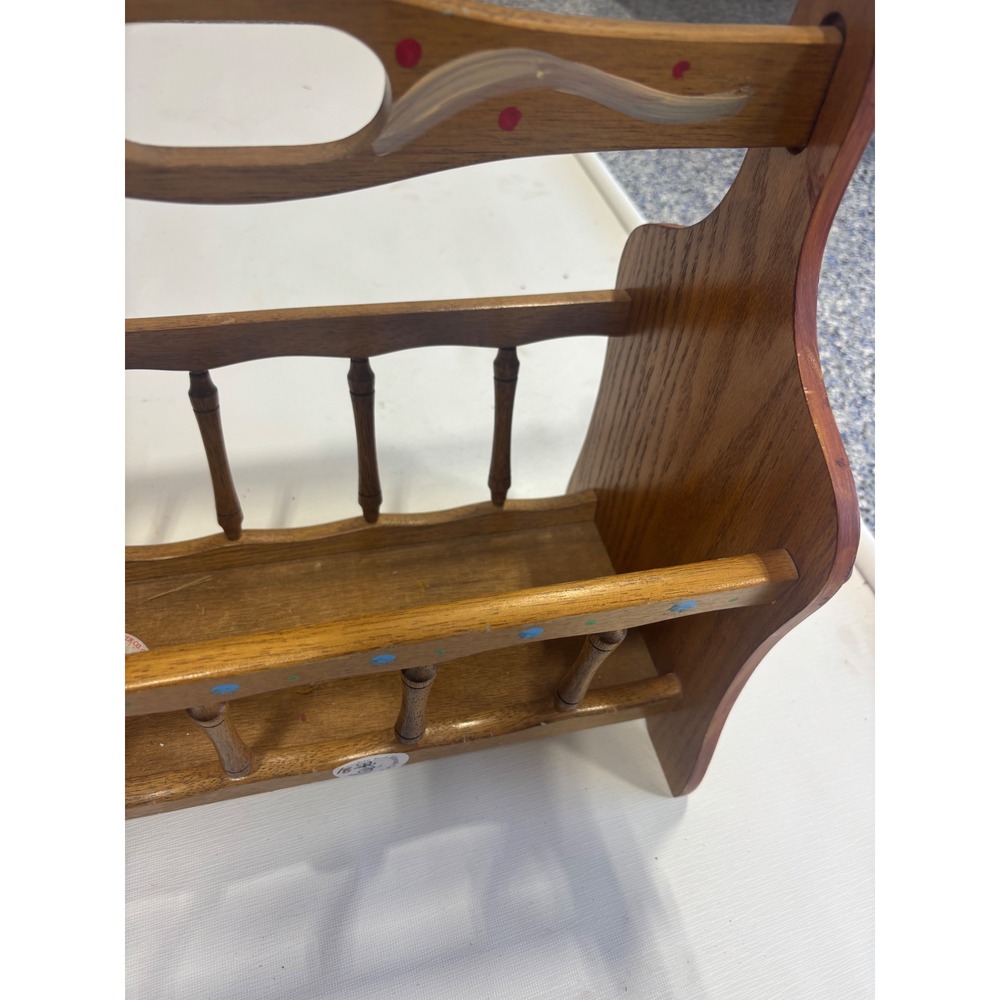 Vintage Hand Painted Mushroom Wood Magazine Rack Cottagecore Spindle Caddy 15in - Picture 8 of 9